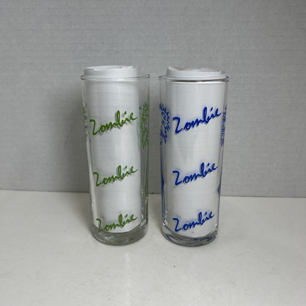 Vtg Palm Trees Highball Tom Collins Zombie 5.5”Drinking Glasses Qty 2 Tiki Bar